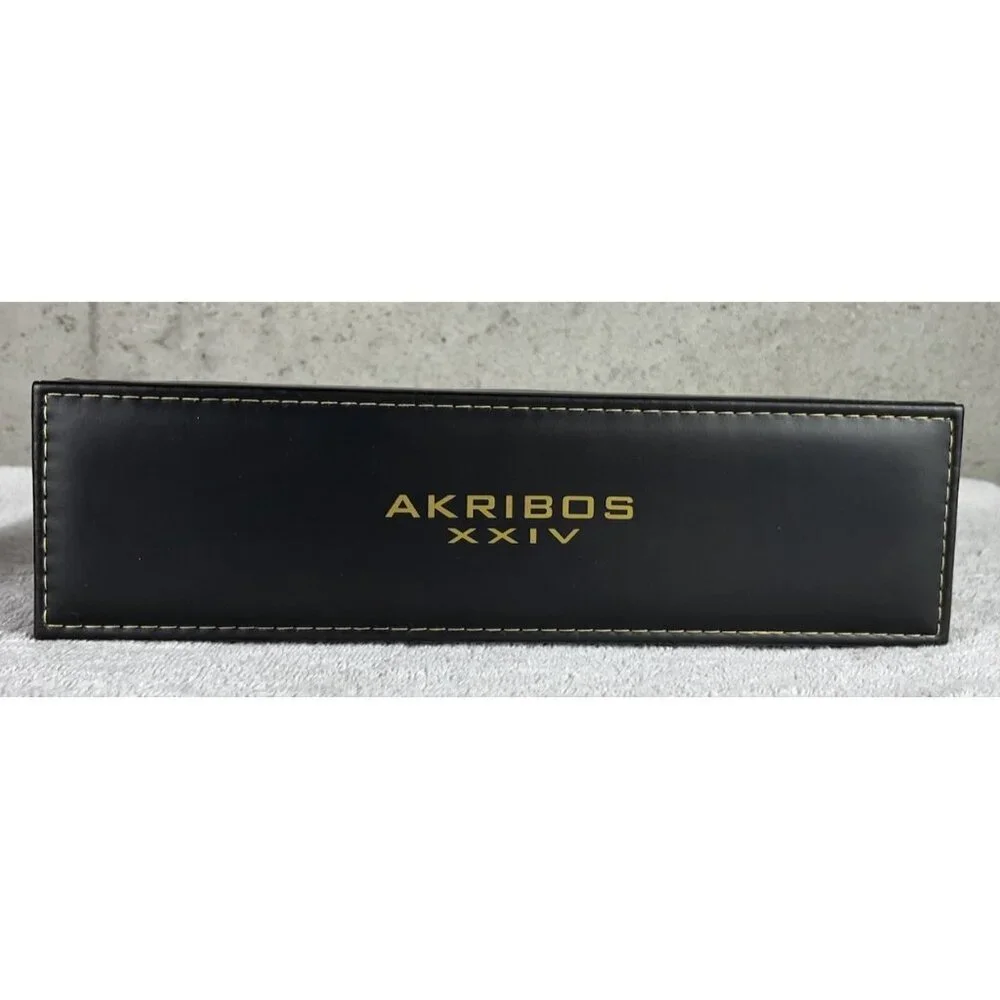 Akribos XXIV Men’s Retro Black Dial Watch w/ Date Window Leather Strap AK715SSB